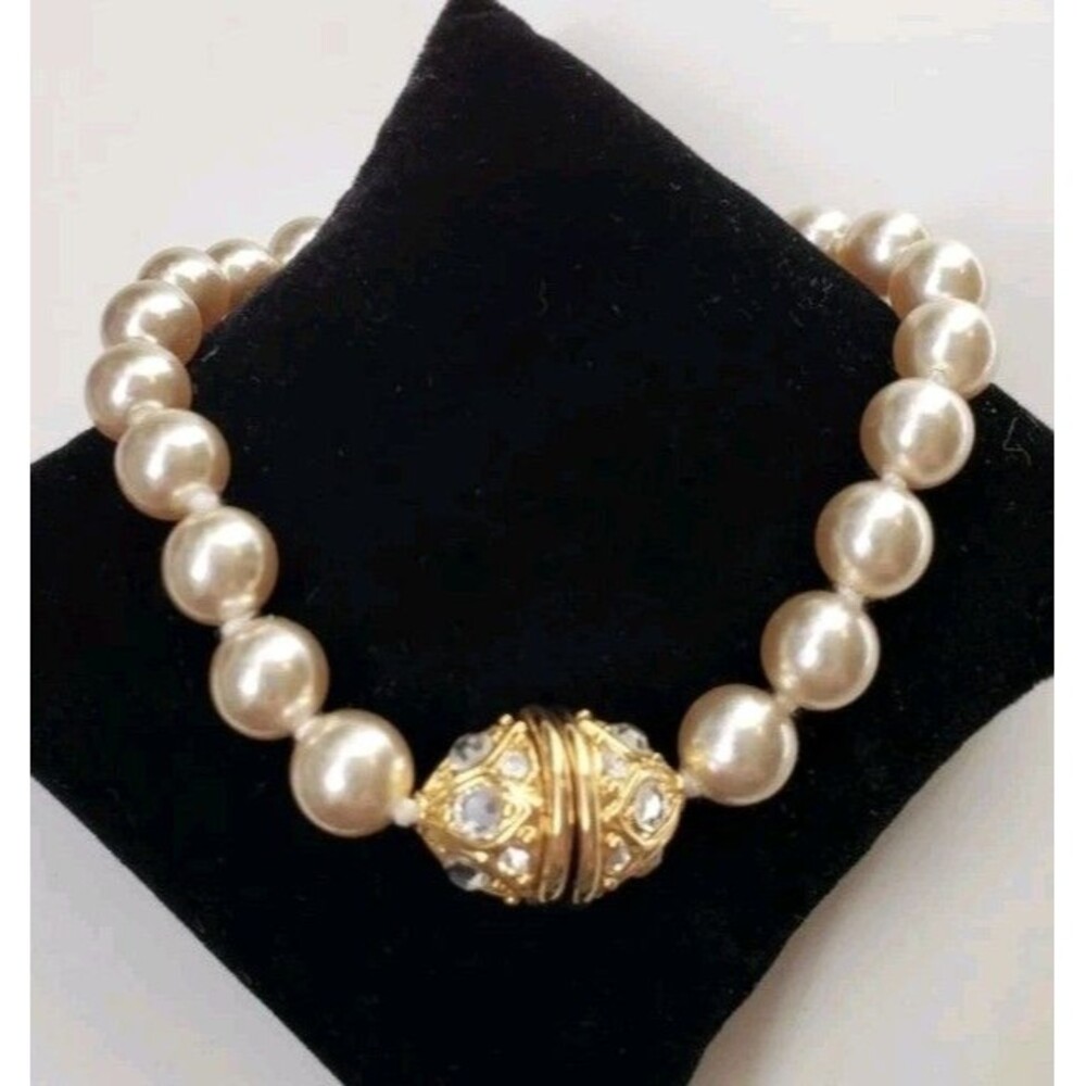 Nolan Miller Vintage Faux Pearls Fancy Clasp Bracelet